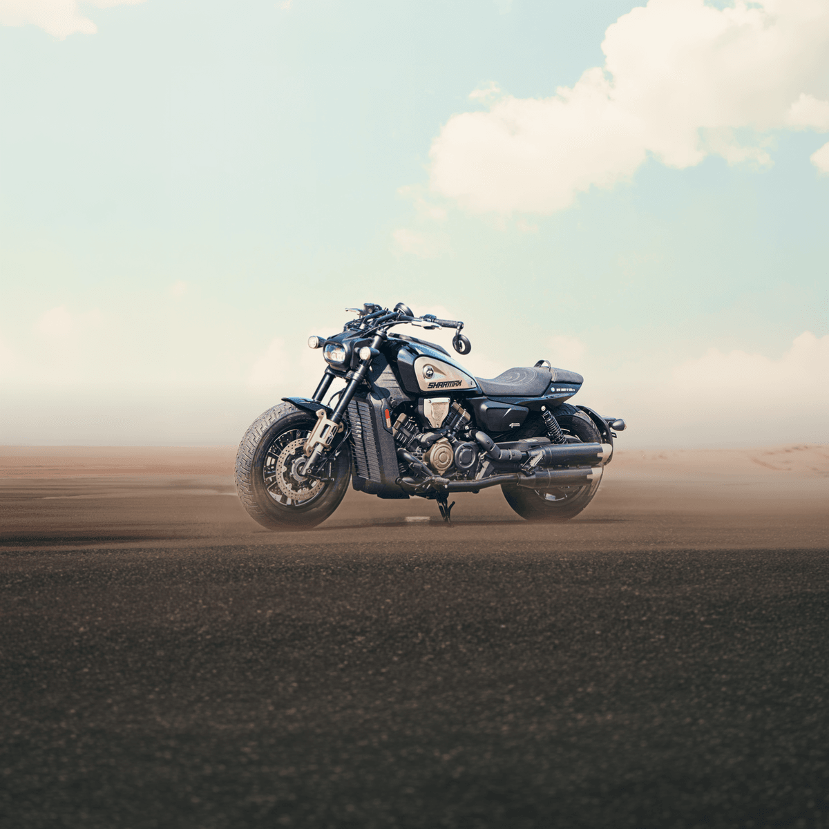 Sharmax motorcycle in desert